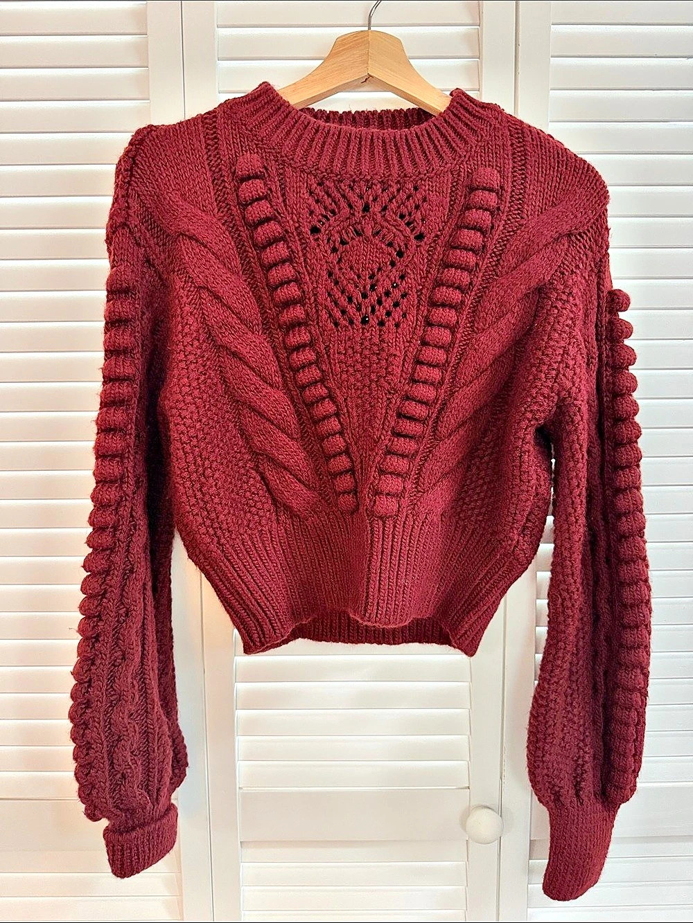 Anthropologie Cable Knit Crewneck Sweater Burgundy XS Like New
